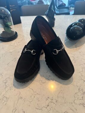 Gucci Women’s Black Suede Horsebit Loafers